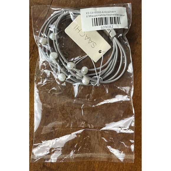 Saachi Wrap Bracelet White Freshwater Pearl Taupe Leather Magnet Clasp NWT - Picture 9 of 9